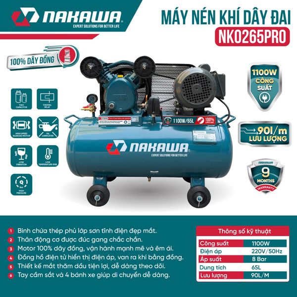 Máy Nén Khí Dây Đai NAKAWA NK0265PRO