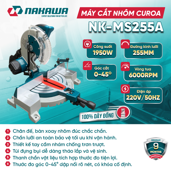 Máy cắt nhôm curoa NAKAWA NK-MS255A