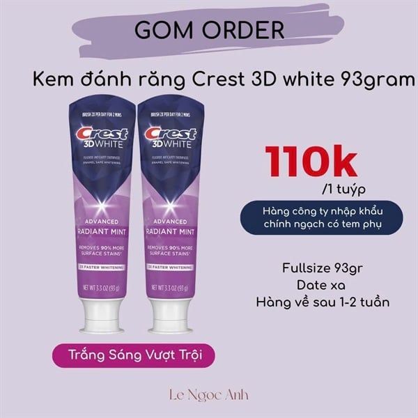  [Gom order] Kem đánh răng Crest 3D white 93g 