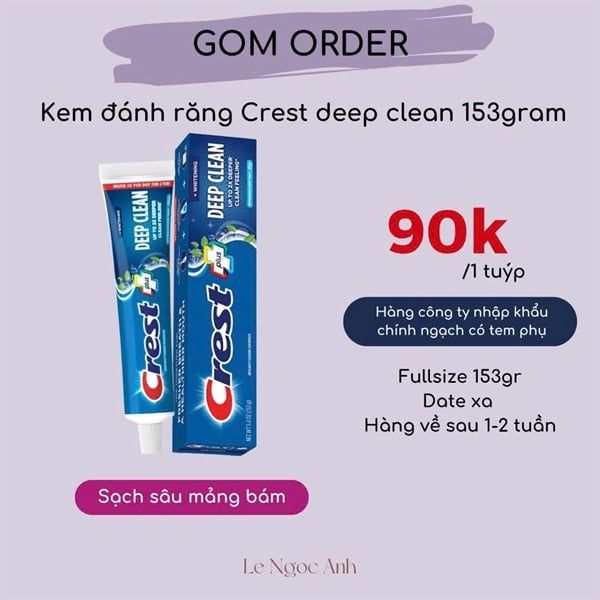 [Gom order] Kem đánh răng Crest Deep Clean 153gr 