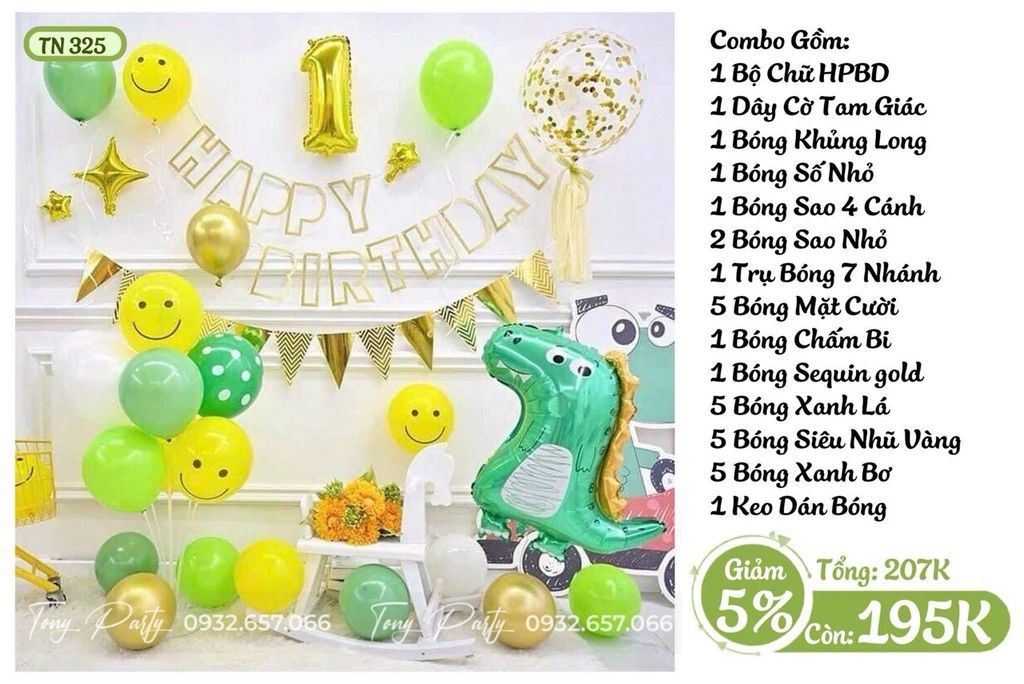  Set Trang Trí Sinh Nhật Khủng Long Tn 325 