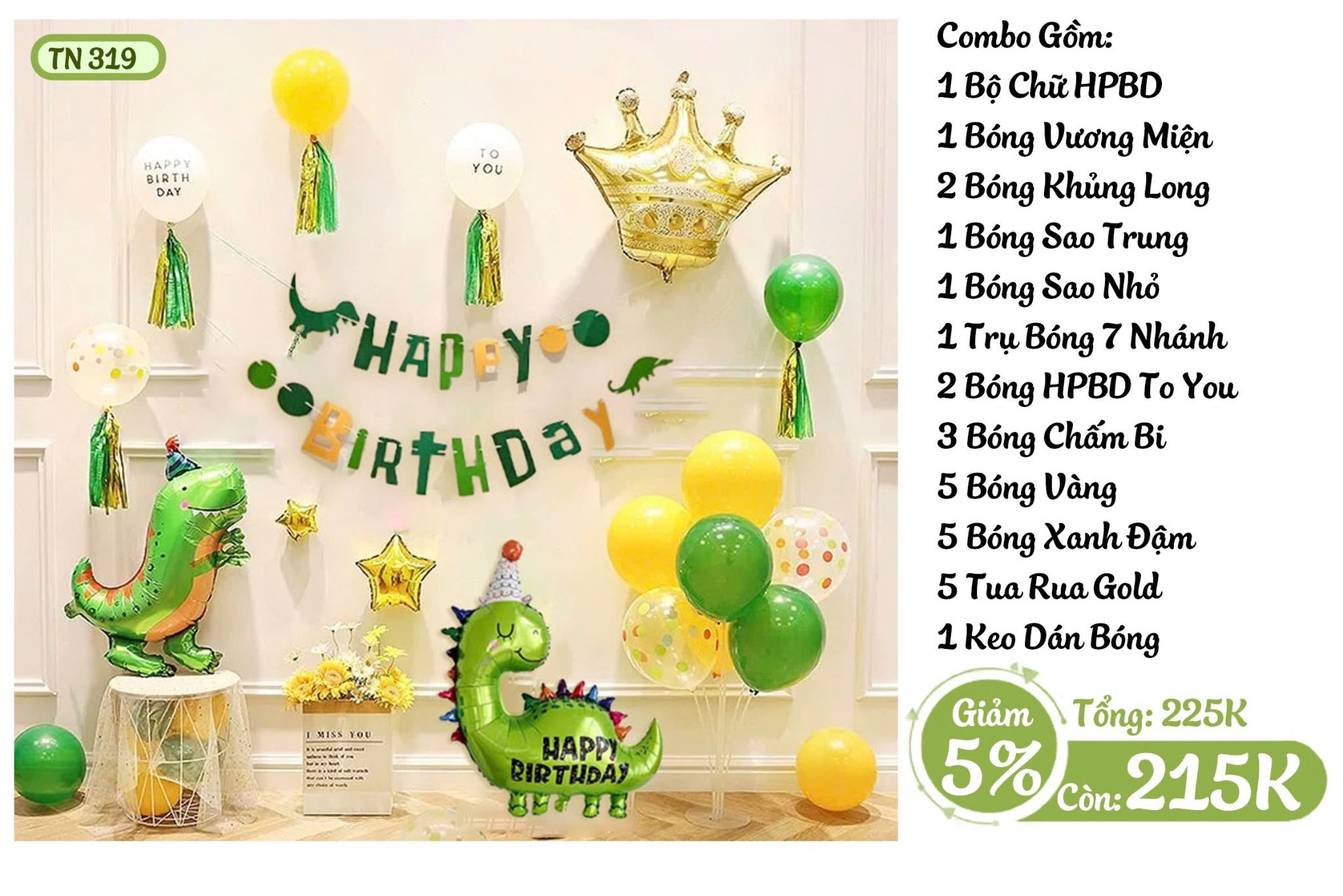  Combo Trang Trí Sinh Nhật Khủng Long TN 319 