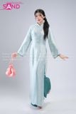  TAC0823 Áo Dài Nữ Gấm Phối Nút - Xanh Ngọc 