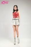  Outfit Phối Sẵn - (HVQ0201 Chân Váy Ngắn Xếp Li Bạc phối HAD0401 Áo Ống Da Croptop Phối Khoen Đỏ Da Cá Sấu) 