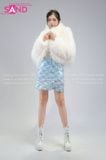  Outfit Phối Sẵn (HAF0003 Áo Khoác Lông Form Croptop Trắng phối HVK0801 Váy Kim Sa Xanh Da Trời) 