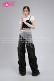  Outfit Phối Sẵn - (HAM0106 Áo Bra Kim Sa Đen phối HQC0101 Quần Dù Ống Rộng Phối Chun Dây Rút Đen - PTB0003 Thắt Lưng Khăn Choàng Hông Sequin Tua Rua Trắng ) 