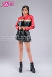  Outfit Phối Sẵn - (HAD0411 Áo Khoác Da Croptop Racing Đỏ Phối Đen phối HAQ0101 Áo Quây 2 Dây Da Bóng Đen - HVV0101 Váy Xếp Li 2 Tầng Khoen Màu Đen) 