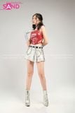  Outfit Phối Sẵn - (HVQ0201 Chân Váy Ngắn Xếp Li Bạc phối HAD0401 Áo Ống Da Croptop Phối Khoen Đỏ Da Cá Sấu) 