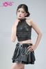  OUTFIT PHỐI SẴN (HAM0109 Áo Croptop Ba Lỗ Kim Sa Đen phối HVV0101 Váy Xếp Li 2 Tầng Khoen Màu Đen) 