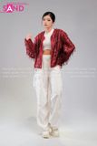  Outfit Phối Sẵn (HAM0407 Áo Khoác Kim Sa Tua Rua Đỏ Nam phối HQN0002 Quần Dài Nắp Ngang Trắng Túi Hộp Phối Dây) 