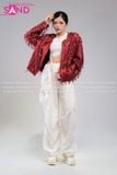  Outfit Phối Sẵn (HAM0407 Áo Khoác Kim Sa Tua Rua Đỏ Nam phối HQN0002 Quần Dài Nắp Ngang Trắng Túi Hộp Phối Dây) 