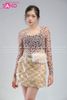  Outfit Phối Sẵn (HAE1005 Áo Bodysuit Lưới Khoét Hông Beo Nâu phối HVK1001 Váy Kim Sa Màu Be - PNA0206 Nịt Thắt Lưng Y2K Ánh Kim Bạc Phối Lông) 