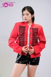  OUTFIT PHỐI SẴN (HAK0403 Áo Khoác Đỏ Dài Tay Gài Nút Cổ Đứng Kiểu Pháp phối HQA0102 Quần Short Da Bóng Ôm Body) 