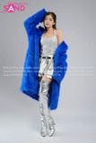  Outfit Phối Sẵn - (HAF0803 Áo Lông Form Dài Xanh Dương phối HAM0201 Áo Croptop Kim Sa Bạc Cổ Chữ U Hở Lưng - HVQ0202 Váy Xếp Li Bạc 2 Tầng Khoen ) 