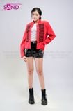  OUTFIT PHỐI SẴN (HAK0403 Áo Khoác Đỏ Dài Tay Gài Nút Cổ Đứng Kiểu Pháp phối HQA0102 Quần Short Da Bóng Ôm Body) 