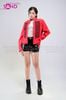  OUTFIT PHỐI SẴN (HAK0403 Áo Khoác Đỏ Dài Tay Gài Nút Cổ Đứng Kiểu Pháp phối HQA0102 Quần Short Da Bóng Ôm Body) 