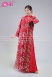  TAC0438 Áo Dài Nữ Cách Tân Hoạ Tiết Thêu Kim Sa Đính Đá 4 Tà - Đỏ 