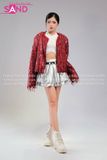  Outfit Phối Sẵn (HAM0407 Áo Khoác Kim Sa Tua Rua Đỏ Nam phối HVQ0202 Váy Xếp Li Bạc 2 Tầng Khoen) 