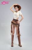  OUTFIT PHỐI SẴN (HAE1002 Áo Bodysuit Ngắn Tay Màu Kem Phối Xích Hông phối PDB1001 Đai Thắt Lưng Tầng Nâu Tua Rua) 