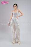  Outfit Phối Sẵn - (HAM0201 Áo Croptop Kim Sa Bạc Cổ Chữ U Hở Lưng phối HQN0002 Quần Dài Nắp Ngang Trắng Túi Hộp Phối Dây - PTB0003 Thắt Lưng Khăn Choàng Hông Sequin Tua Rua Trắng ) 