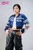  OUTFIT PHỐI SẴN (HAK0808 Áo Khoác Thun Khóa Kéo Croptop Biker Xanh Dương phối HQA0106 Quần Da Suông Túi Hộp Nam - Đen) 