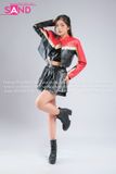  Outfit Phối Sẵn - (HAD0411 Áo Khoác Da Croptop Racing Đỏ Phối Đen phối HAQ0101 Áo Quây 2 Dây Da Bóng Đen - HVV0101 Váy Xếp Li 2 Tầng Khoen Màu Đen) 