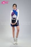  Outfit Phối Sẵn (HAE0001 Áo Bodysuit Dài Tay Basic Trắng - PTB0804 Thắt Lưng Khăn Choàng Hông Sequin Tua Rua Xanh Dương - PTB0702 Thắt Lưng Khăn Choàng Hông Sequin Tua Rua Tím phối HVK0802 Váy Kim Sa Xanh Navy Đậm) 