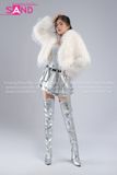  Outfit Phối Sẵn - (HAF0003 Áo Khoác Lông Form Croptop Trắng phối HAM0201 Áo Croptop Kim Sa Bạc Cổ Chữ U Hở Lưng - HVQ0202 Váy Xếp Li Bạc 2 Tầng Khoen) 
