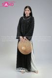 TAC0102 Áo Dài Nữ Cách Tân Hoạ Tiết Thêu Kim Sa 4 Tà - Đen 