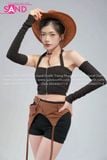  Outfit Phối Sẵn (Set Áo Croptop Đen Kèm Bao Tay phối PDB1002 Đai Thắt Lưng Nâu Phối Dây) 