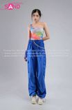  Outfit Phối Sẵn - (HAQ1202 Áo Croptop Lệch 1 Bên Vai Màu Loang phối HQN0801 Quần Nắp Ngang Xanh Dương Túi Hộp - PTB0804 Thắt Lưng Khăn Choàng Hông Sequin Tua Rua Xanh Dương ) 