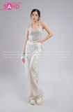  Outfit Phối Sẵn - (HAM0201 Áo Croptop Kim Sa Bạc Cổ Chữ U Hở Lưng phối HQN0002 Quần Dài Nắp Ngang Trắng Túi Hộp Phối Dây - PTB0003 Thắt Lưng Khăn Choàng Hông Sequin Tua Rua Trắng ) 