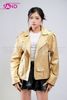  OUTFIT PHỐI SẴN (HAD0303 Áo Khoác Da Vàng Đồng phối HVV0101 Váy Xếp Li 2 Tầng Khoen Màu Đen) 