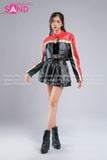  Outfit Phối Sẵn - (HAD0411 Áo Khoác Da Croptop Racing Đỏ Phối Đen phối HAQ0101 Áo Quây 2 Dây Da Bóng Đen - HVV0101 Váy Xếp Li 2 Tầng Khoen Màu Đen) 