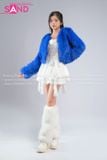  Outfit Phối Sẵn - (HAF0802 Áo Lông Crop Ngắn Xanh Dương phối HAQ0001 Áo 2 Dây Cúp Ngực Tua Rua Trắng - HVQ0003 Quần Váy Ngắn Xóe 2 Tầng Freesize Trắng) 