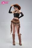  Outfit Phối Sẵn (Set Áo Croptop Đen Kèm Bao Tay phối PDB1001 Đai Thắt Lưng Tầng Nâu Tua Rua) 