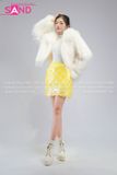  Outfit Phối Sẵn (HAF0003 Áo Khoác Lông Form Croptop Trắng phối HVK0301 Váy Kim Sa Vàng Tươi ) 