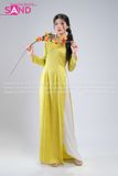  TAC0936 Áo Dài Nữ Gấm Hoa Hồng - Xanh Bơ 