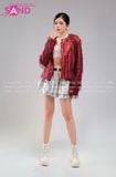  Outfit Phối Sẵn (HAM0407 Áo Khoác Kim Sa Tua Rua Đỏ Nam phối HVQ0202 Váy Xếp Li Bạc 2 Tầng Khoen) 