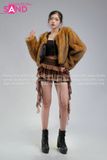 HAF1002 Áo Khoác Lông Crop - Nâu Đậm 