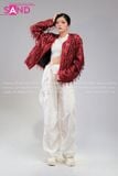  Outfit Phối Sẵn (HAM0407 Áo Khoác Kim Sa Tua Rua Đỏ Nam phối HQN0002 Quần Dài Nắp Ngang Trắng Túi Hộp Phối Dây) 