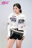  OUTFIT PHỐI SẴN (HAK0003 Áo Khoác Thun Dài Tay Croptop Biker - Trắng phối HQA0102 Quần Short Da Bóng Ôm Body) 
