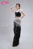  Outfit Phối Sẵn - (HAM0106 Áo Bra Kim Sa Đen phối HQC0101 Quần Dù Ống Rộng Phối Chun Dây Rút Đen - PTB0003 Thắt Lưng Khăn Choàng Hông Sequin Tua Rua Trắng ) 