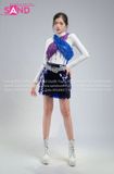  Outfit Phối Sẵn (HAE0001 Áo Bodysuit Dài Tay Basic Trắng - PTB0804 Thắt Lưng Khăn Choàng Hông Sequin Tua Rua Xanh Dương - PTB0702 Thắt Lưng Khăn Choàng Hông Sequin Tua Rua Tím phối HVK0802 Váy Kim Sa Xanh Navy Đậm) 