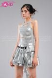  Outfit Phối Sẵn - ( HVX0201 Váy Xếp Li Bạc 2 Tầng Khoen phối HAM0202 Áo Croptop Kim Sa Ánh Kim Bạc Không Tay Tua Tua) 