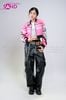  OUTFIT PHỐI SẴN (HAK0507 Áo Khoác Thun Croptop Khóa Kéo Biker - Hồng phối Quần Da Suông Túi Hộp Nam - Đen) 