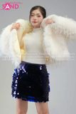  Outfit Phối Sẵn (HAF0003 Áo Khoác Lông Form Croptop Trắng phối HVK0802 Váy Kim Sa Xanh Navy Đậm) 
