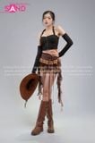  Outfit Phối Sẵn (Set Áo Croptop Đen Kèm Bao Tay phối PDB1001 Đai Thắt Lưng Tầng Nâu Tua Rua) 