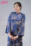  TAC0824 Áo Dài Nũ  Cách Tân Gâm Suông Hồng Hạc - Xanh 
