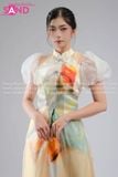  TAC0323 Áo Dài Cách Tân Tay Bồng Hoạ Tiết Cờ Đỏ Loang - Nữ 